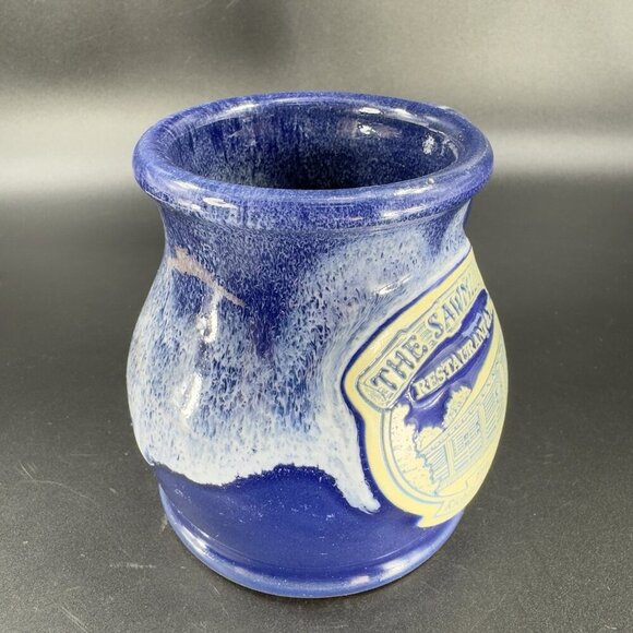 Deneen Pottery Hand Made Coffee Mug Cup USA Blue Drip Glaze The Sawmill Inn Mug - Picture 9 of 12